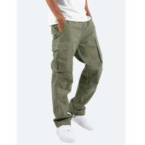 Vyriškos krovininės kelnės su raišteliu, plačios, su daug kišenių, laisvalaikio kelnės, sportinės kelnės, mikrotempimo, vidutinio aukščio, medvilnės ir lino kelnės M žalia
