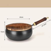 24 cm ketaus wok keptuvė su dangčiu ir mentele - be dangos, nelipni technologija, ideali tradiciniam kinų maisto gaminimui beige