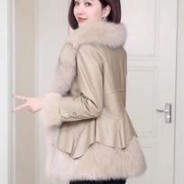 Leather jacket women's new down cotton clothes slim imitation fox fur cotton coat coat winter fashion 3XL chaki