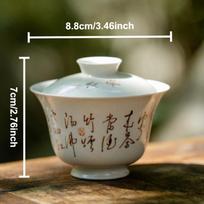 Hand-painted Poems Ceramic Tureen Chinese Kung Fu Tea Brewing Bowl Teaware Master Cup Teacups Japanese Retro Tea Covered Bowls white