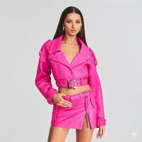 Lambskin Leather Hot Party Wear Fashionable Pink Soft Dress Women's New Stylish 2XL rožinė