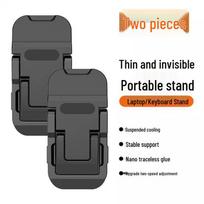 Portable Invisible Laptop Stand: Mini 3D Cooling Bracket with Keyboard Feet Support and Foldable Base black