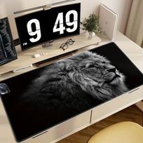 Black Lion Pattern Gaming Mouse Pad Nonslip Rubber Base Stitched Edges Desk Mat for Office and Gaming Computer PC Accessories SBD400x900x2mm gray