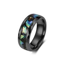 2026 Rhombus Cut with Abalone Slice Ring, Men's Wedding Ring, Niche High-end Feeling, Non-fading Ring. 13# black