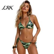 Leg Lengthening Swimwear 2Pcs/Set Bikini Set for Women, Adjustable Straps Swim Briefs with Side Laces, Waist-to-hip Ratio Hanging Neck Triangle Cup No L armijos žalia spalva