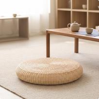 Tatami Floor Cushion Handwoven Meditation Woven Pillow for Meditators, Yogis, brown