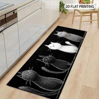 1Pcs Cute Cat Non-Slip Washable Area Rug Runner for Entryway, Living Room, Bedroom & Patio 60x200cm black