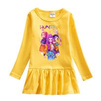 Kpop Monster Hunter Witch Korean Style Girls' Cartoon Ruffle Long Sleeve Mesh Princess Dress for Spring and Autumn. 110 cm white