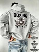 Vyriškas bokso pirštinių gobtuvas Bokso grafika Rudens vilnos džemperis Fitnesas Sportinis Streetwear laisvas megztinis XL gray