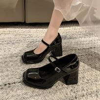 High Heel Mary Jane Shoes Women Spring Shoes Black Buckle Non-Slip Casual Thick Heel Office Ladies Elegant Heels Zapatos Mujer 34 black