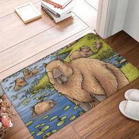 OK I Pull Up Capybara Door Mat Small Carpet Humorous Slogan and Realistic Animal Design Anti-slip Rug for Home Decor 30x50cm beige