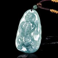 Natural A Grade Blue Jade Pixiu Pendant for Men and Women - Ice Seed Stone for Attracting Wealth C2-06-39 (Beaded Ancient Style Rope) gray