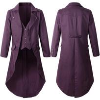 Men's Black Gothic Steampunk Tailcoat - Victorian Era Retro Style 3XL violetinė