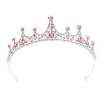 Moteriška princesė karūna Blizganti cirkonio inkrustuota vestuvinė tiara galvos juosta Plaukų aksesuaras Dirbtinis krištolinis karūna su smeigtukais rožinė