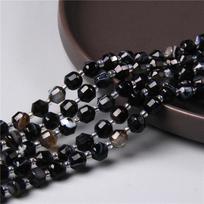 Natural Faceted Black Striped Agates Stone Beads Cylinder Column Shape Loose Spacer Beads Charms for Jewelry Making DIY Bracelet 8MM About 19pcs black