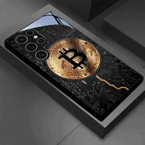 Bitcoin Pattern Tempered Glass Phone Case Suitable for Samsung for Galaxy S25 S24 S22 S20 FE Ultra Plus 4G 5G Shock Resistant For Samsung S24 Plus black