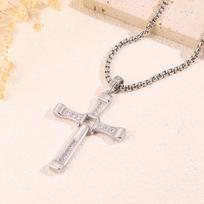 Titanium steel necklace, Fast and Furious Forest cross diamond necklace, hot-selling men's long necklace beige