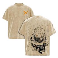 My Hero Academia Bakugou Katsuki Manga T Shirt Vintage Washed Y2k Streetwear For Men's Clothing Casual Oversized Polyester Tees M beige