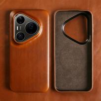 Luxury Genuine Leather Phone Case for Huawei Pura 90 Pro Max 80 Ultra Mate 80 Pro Max 70 RS 30 40 50 60 Pro Back Cover Cases Bag Genuine Leather&HUAWEI Pura 90 Pro Max brown