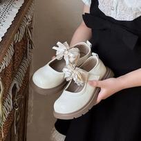 Girls Mary Jane Flat Shoes With Bow Detail Low-Heel Ballet Style Slip-On Kids EU 37 smėlis