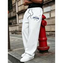 Men Chicago Letter Print Wide Leg Pants, Street Style Autumn Winter Casual Trousers 3XL balta