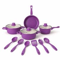 13-Piece Non-Stick Cookware Set: Wok, Soup Pot, Frying Pan, Milk Pot, and Spatula for Household Kitchens violetinė