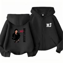 Children Hoodie Zip Up Cardigan Tops Girl Pink Boy Black Gray Hoodies Kid 3-12 Year Autumn Michael Jackson Zipper Style Coat 160 juoda