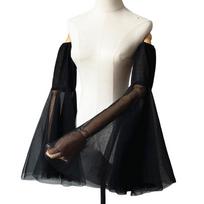 Elegantiškos permatomos nuotakos rankovių pirštinės moterims su platėjančiais dizainais, puikiai tinkančios vestuvinei suknelei ir formaliam renginiui. 1 black
