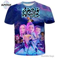 Kpop Demonų Medžiotojai Vasaros Vaikams 3D Animacinis Trumpomis Rankovėmis Laisvalaikio Mados Berniukų Mergaičių Marškinėliai Anime Drabužiai 100 blue