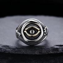 Yin Taifei Men's Silver Snake & Eye of Horus Open Ring - Trendy Hip Hop Punk Style. Adjustable Open Size black