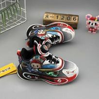 Labubu Kids Cartoon Sneakers 2025 Fall New Style Double Mesh Light Up Shoes Rotating Button Lightweight Running Shoes for Boys less black