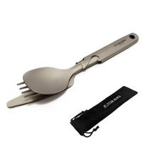 TITAN MANIA Cutlery Set Titanium Lightweight Spoon Fork Table Knife Compact Tableware Cooking Utensils Comes Storage Bag Durable High Corrosion Rust gray