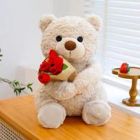 New  Teddy Bear With Roses Plush Toy Soft Bear Stuffed Doll Romantic Gift For Lover Home Decor Girls Birthday Gift 25cm beige