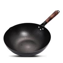 Konco Iron wok Cast iron pan Non-coated Pot General use for Gas and Induction Cooker 32cm Chinese Wok Cookware Pan Kitchen Tools 32 cm black