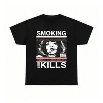 Unisex Smoking Kills Retro Manga Style Graphic T‑Shirt, Soft Cotton Casual Short XXXL black
