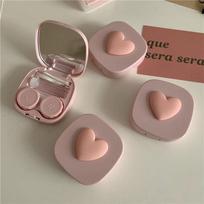 Pink Love trimatis su veidrodžio spalvos kontaktinių lęšių dėklas High Sense Girl Cute Macaron Color Ins Invisible Couple Box rožinė