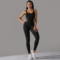 Viengalės megztos siūlų jogos kombinezonai Sportiniai Fitneso Klubui Klubų pakėlimo Vienetiniai Prigludę Bėgimo Salės Treniruočių Kombinezonai Moterims L juoda