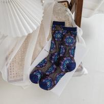 Glass Silk Socks Women Summer Ultra-thin Transparent Crystal Silk Socks Breathable Harajuku Retro Embroidery Elastic Long Socks EUR 34-39 gray