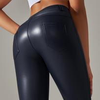 Naujos Seksualios PU Odos Kelnės, Didelio Dydžio, Aptemptos, Sportinės Su Kišenėmis, Siauros Kelnės, Šlifuotas Stilius, Leginsai Moterims L black