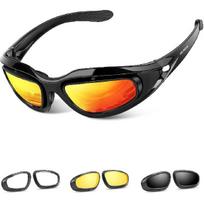 BELINOUS Polarized Motorcycle Riding Glasses Goggles For Men Foam Padding, Windproof Anti-Dust Sunglasses W/ 4 Interchangeable Lens Kit & Case, black