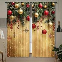 Christmas Silver Balloon Print Curtains Decorations Bedroom Living Room Home Decoration Made Of Polyester Window Treatment W100*H70(CM)-Hooks&2PCS beige