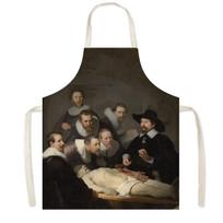 Mona Lisa Da Vinci Art Oil Painting Kitchen Aprons Women Men Home Cleaning Clothing Linen Pinafore Chef Waiter Cooking Apron 38X47cm black