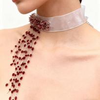 Gothic Y2k Subculture Blood-drop Imitation Crystal Tassel White Silk Gauze Choker Necklace for Women Hallowmas Party Jewelry raudona