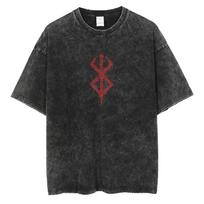 Berserk Logo TShirt Mens Womens Vintage Manga Washed Cotton Oversized Tee XL black