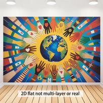 Abstract Global Unity Hands World Map Tapestry Wall Hanging Boho Decor International Culture Earth Art for Living Room 100X150CM yellow