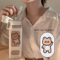 Kawaii Shaker vandens butelis su šiaudiniu lipduku Mielas be BPA 700 ml/900 ml plastikinis arbatos pienas nešiojamas moliūgų gėrimų butelis mergaitei 700ml gray