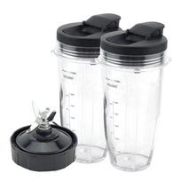 Blender Replacement Parts Fit for Ninja  24oz Cup with 7 Fins Blades   Seal Lid Fit for Nutri Ninja BL480 BL482 BL642 NN102 BL682  2 cups  2 lids  1 juoda