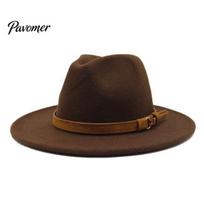 Laisvalaikio kasdienis skrybėlė, veltinio fedora skrybėlė, unisex Panama su dirbtinės odos juosta, patvarus vilnonis galvos apdangalas, platus kraštas, vintažinis trilbis moterims M black