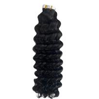 Gilios bangos juostelės plaukų priauginimui Žmogaus plaukai Brazilijos 100% Lipnios garbanotos juostelės priauginimui Žmogaus plaukai Natūraliai juodi Moterims 16 inches black