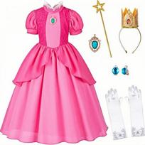 Princess Peach Dress Girls Birthday Party Costume Peach Princess Dress Cosplay Outfit for Kids 120cm rožinė